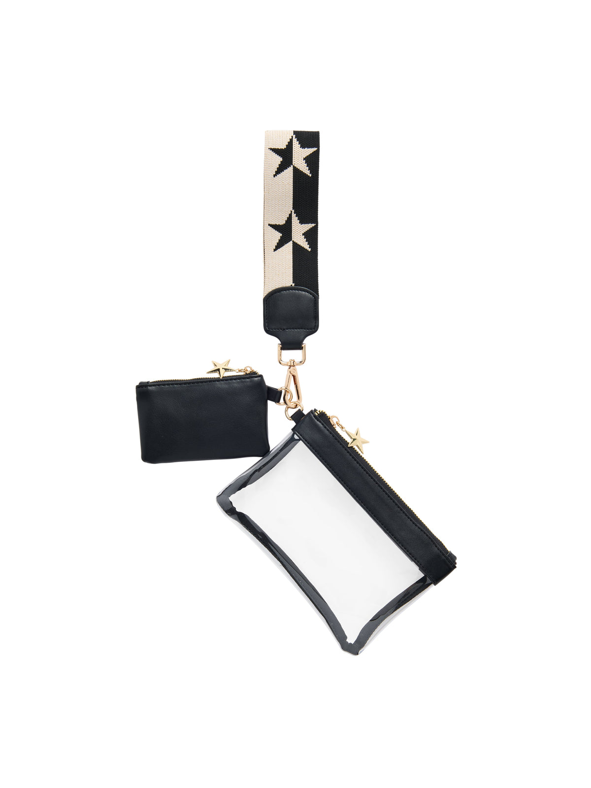 Spectator Clear Stadium Wristlet with Star Strap and Zip Pouch, Black