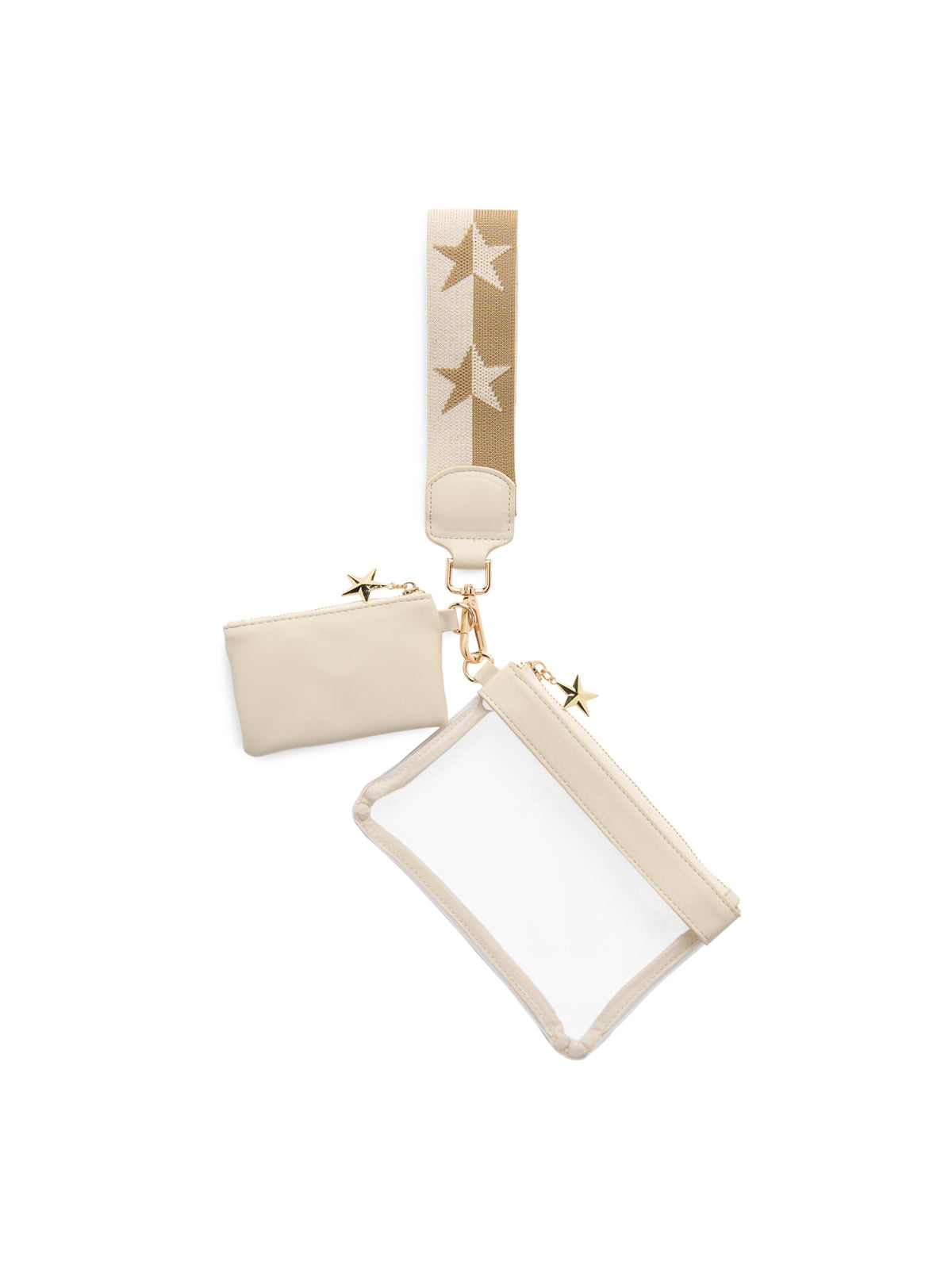 Spectator Clear Stadium Wristlet with Star Strap and Zip Pouch, Ivory