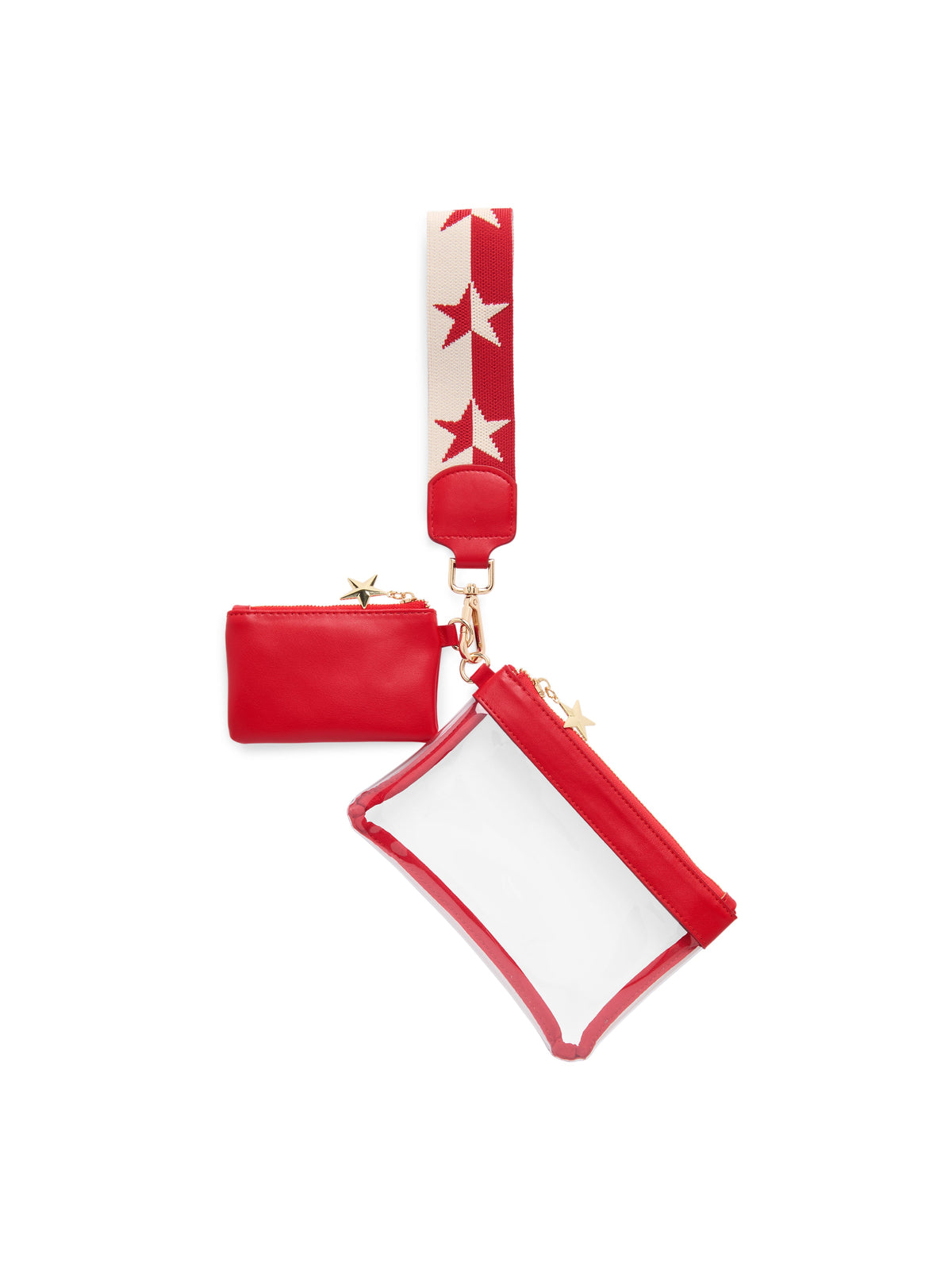 Spectator Clear Stadium Wristlet with Star Strap and Zip Pouch, Red