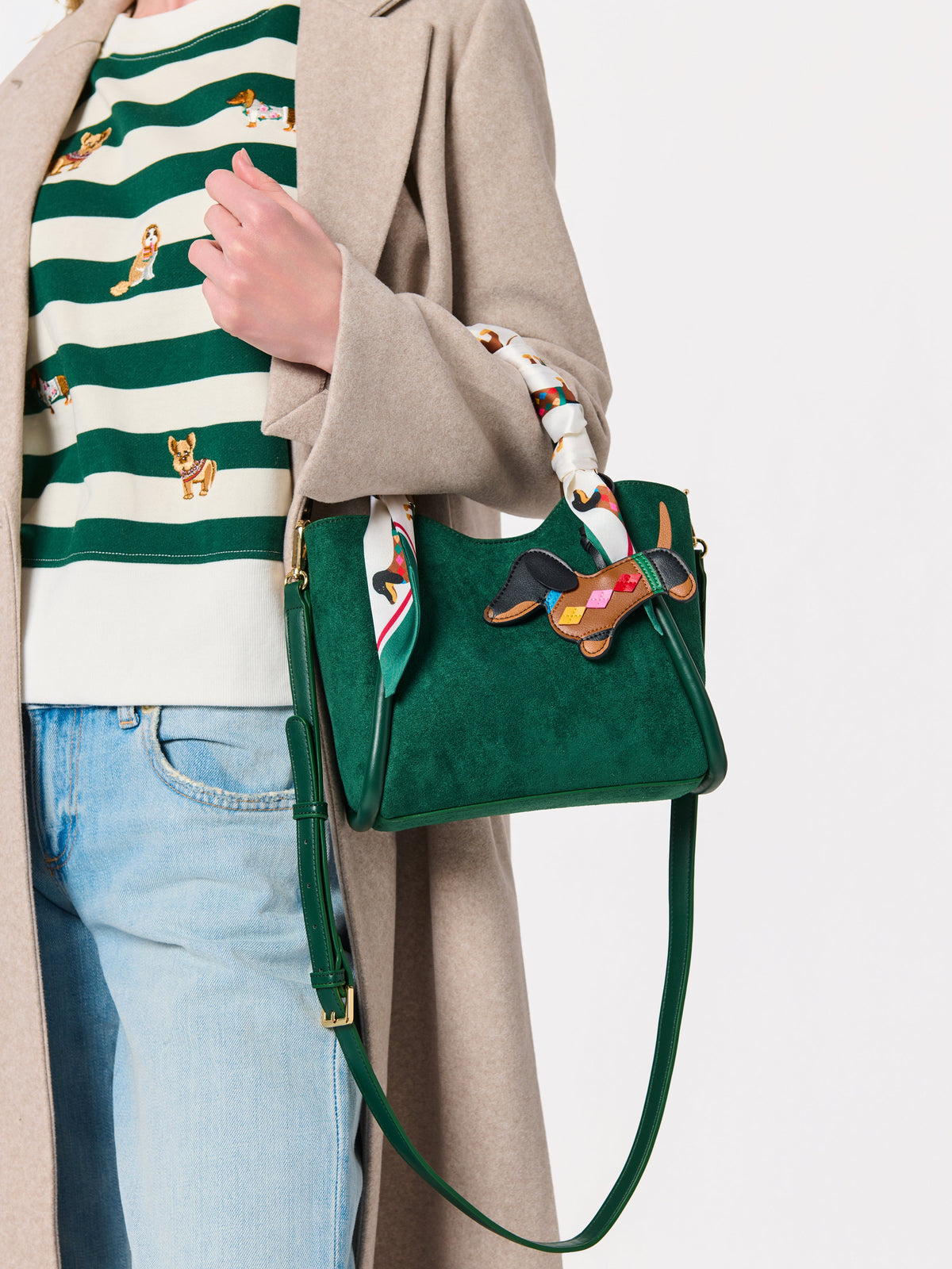 Dachshund Dog Bag Charm, Multi, shown in a styled setting