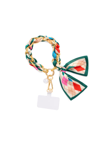 Phone Wristlet with Scarf Bow and Gold-Tone Chain, Argyle