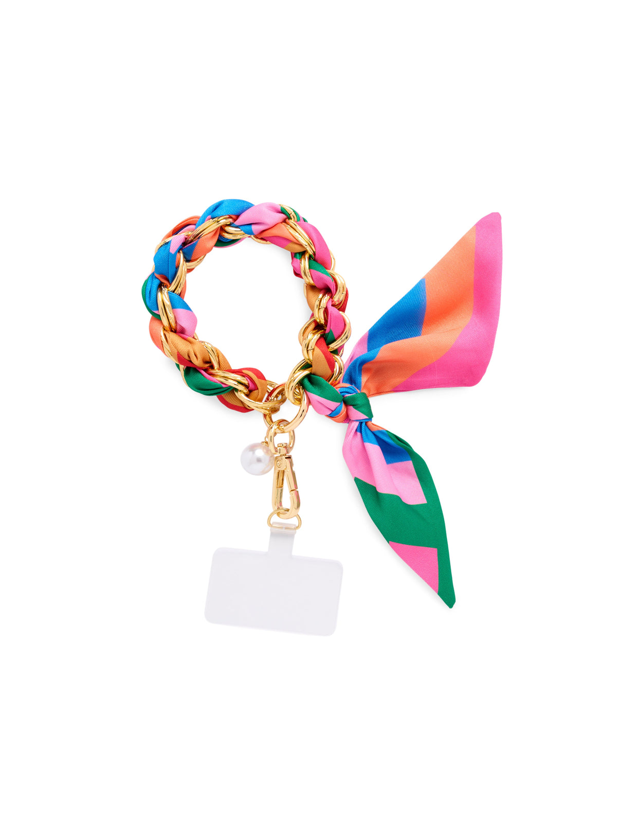 Phone Wristlet with Scarf Bow and Gold-Tone Chain, Multi Stripe