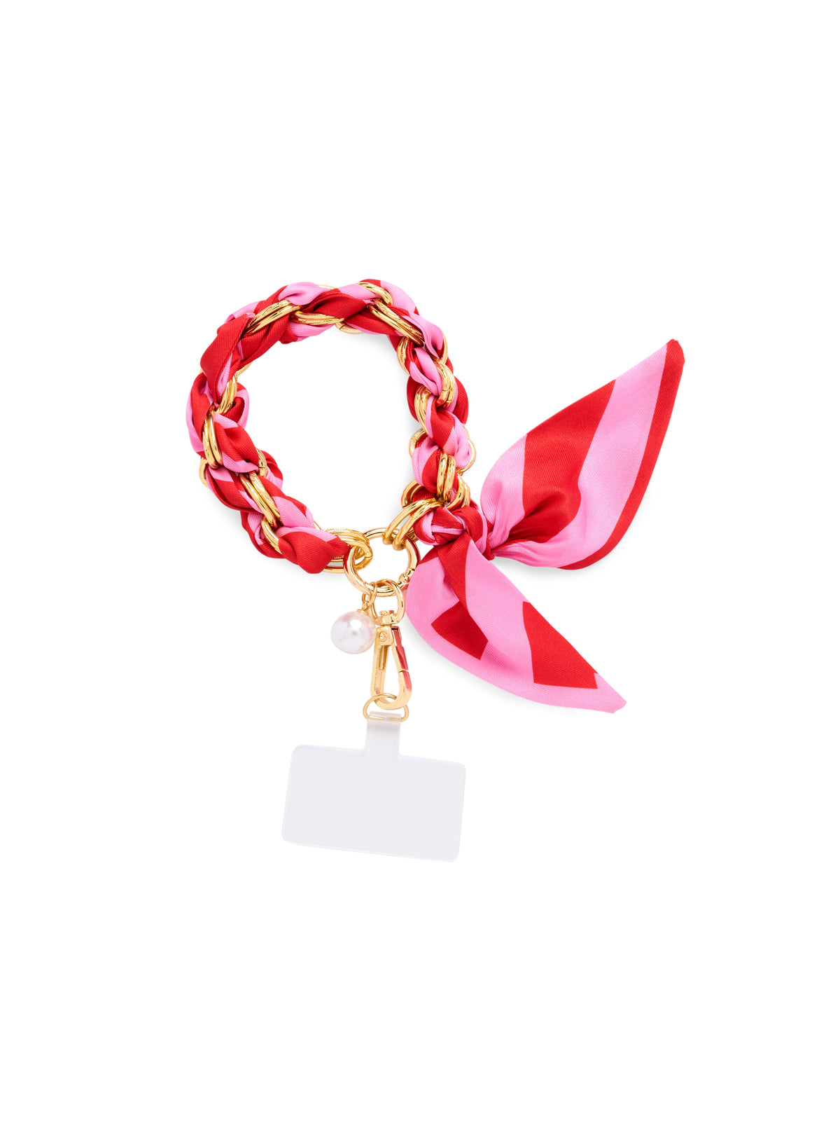 Phone Wristlet with Scarf Bow and Gold-Tone Chain, Pink Stripe