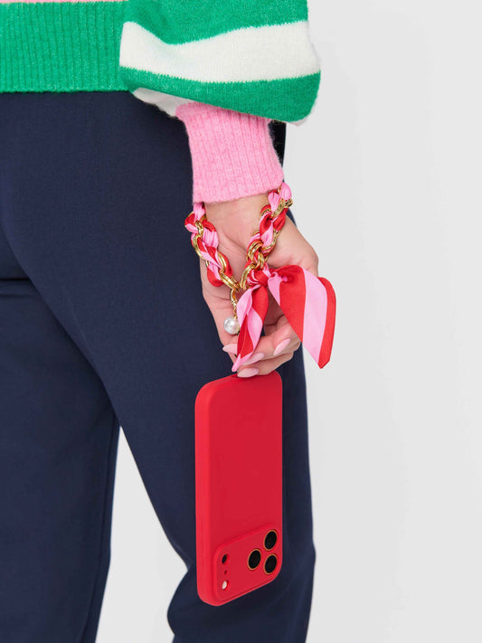 Phone Wristlet with Scarf Bow and Gold-Tone Chain