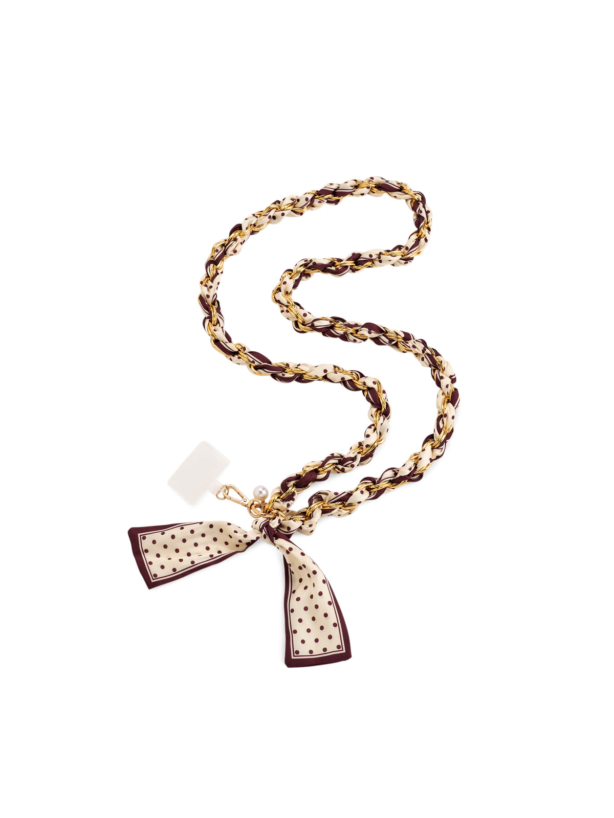 Cross-Body Phone Chain with Scarf Bow and Gold-Tone Chain, Dots