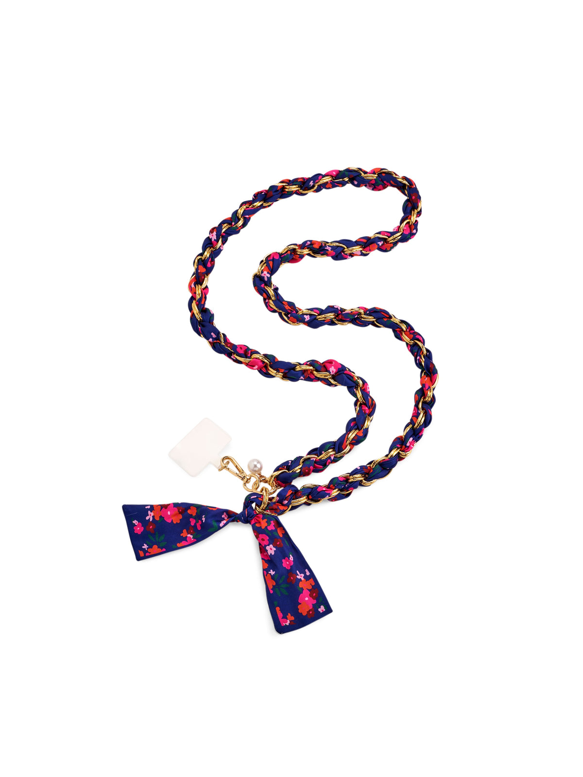 Cross-Body Phone Chain with Scarf Bow and Gold-Tone Chain, Flower