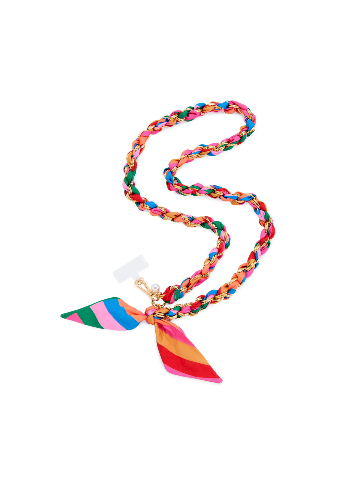 Cross-Body Phone Chain with Scarf Bow and Gold-Tone Chain, Multi Stripes