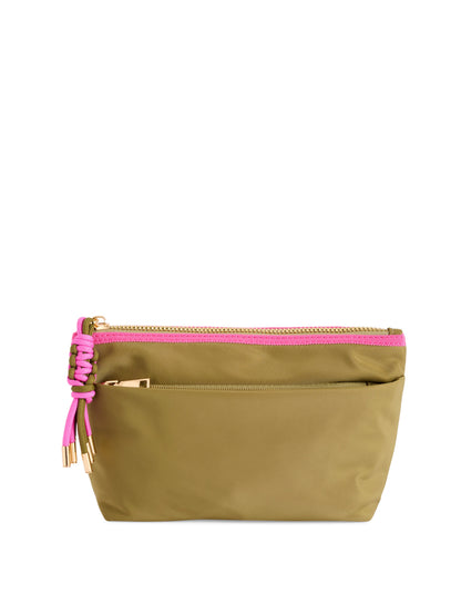 Jet Nylon Zip Pouch with Four Pockets and Paracord Zipper Pulls, Olive