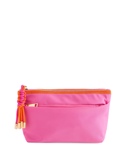 Jet Nylon Zip Pouch with Four Pockets and Paracord Zipper Pulls, Pink