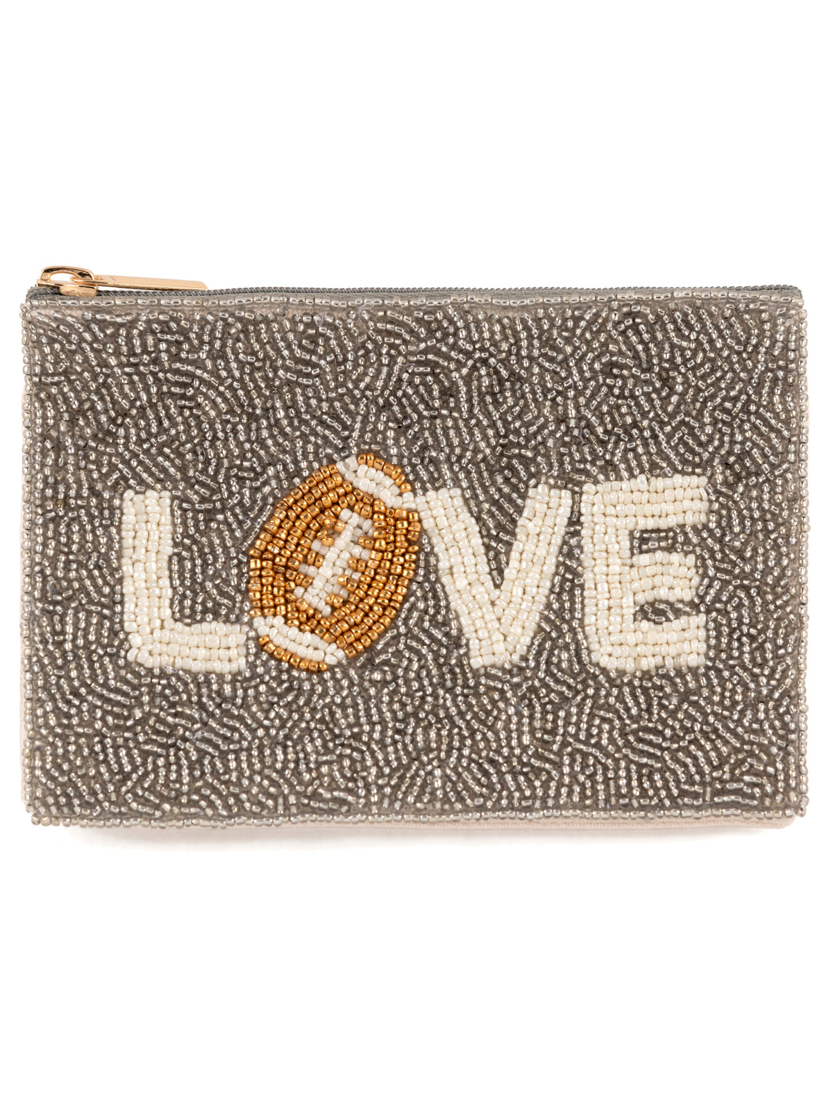 Glass Beaded Zip Pouch for Cash and Cards, Love