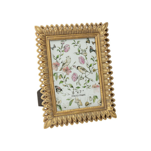 Ant gold pierced feather resin frame,  5x7 in