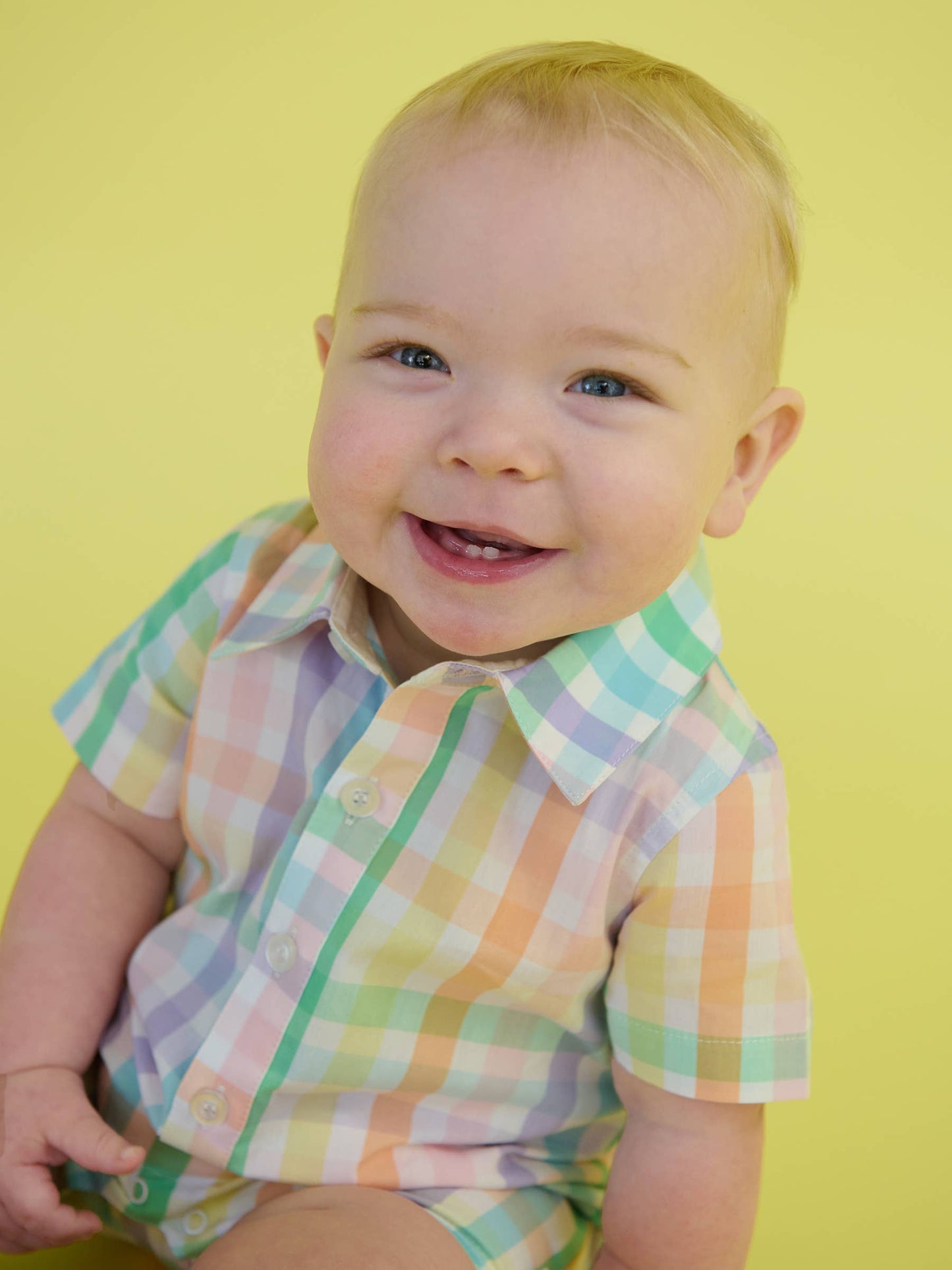 Baby Boys Poppy Rainbow Plaid Short Button-Up Romper: Multi-Color