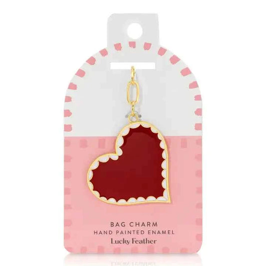 Enamel Bag Charm - Scalloped Heart