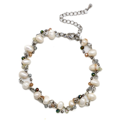 Bracelet Freshwater Pearl Lt Multicolored Glass 7”w/2” extension