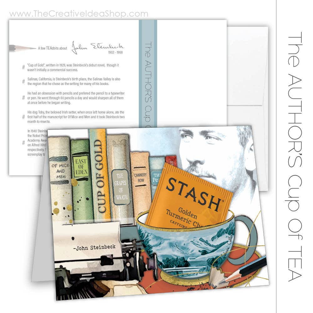 TEA GREETING Card with REAL TEA BAG - Author John Steinbeck