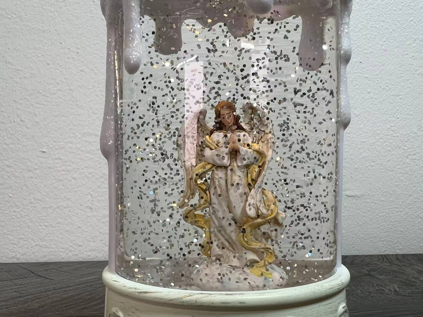 8" B/O Lighted Angel Candle Glitter Globe, Nativity Decor