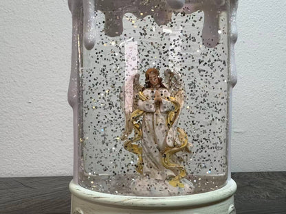 8" B/O Lighted Angel Candle Glitter Globe, Nativity Decor