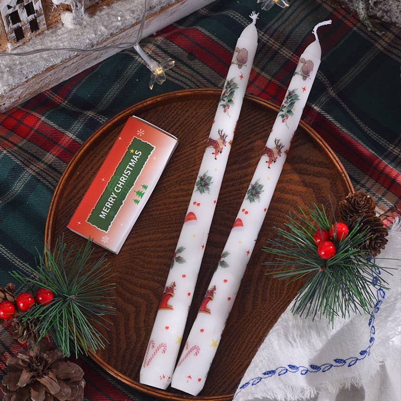 Smokeless Christmas Decorative Printed Taper Candle