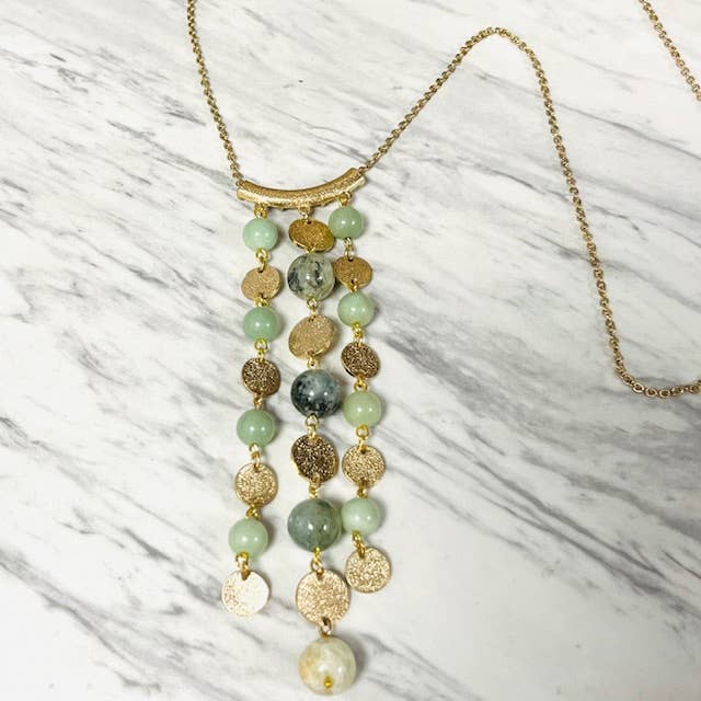 Anita K By Blushing Pink - Jade & Gold Disc Tassel Pendant Long Necklace