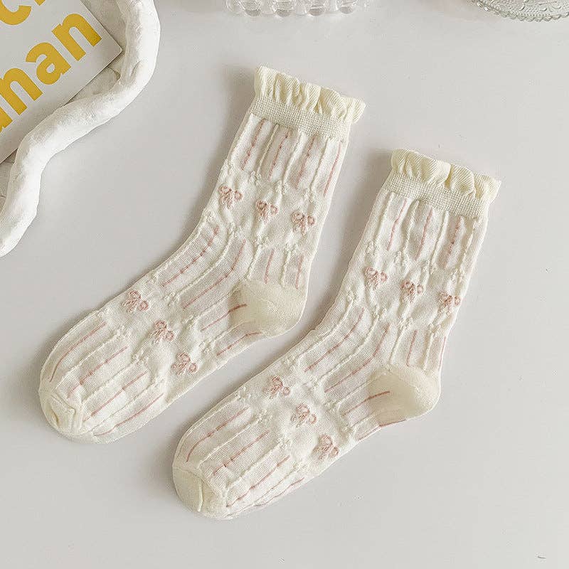 Calcetines blancos con borde enrollado para mujer