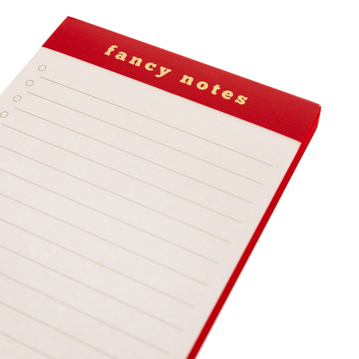 Peanuts Scallop List Pad, A cream list pad with a red fancy notes header, a red scallop die-cut bottom edge and Snoopy in a red bow tie printed at the corner.