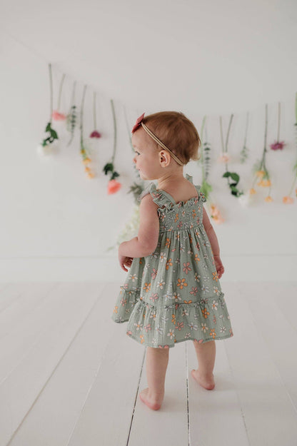 Babysprouts Flutter Dress Set: Sketched Daisy / 0-3M