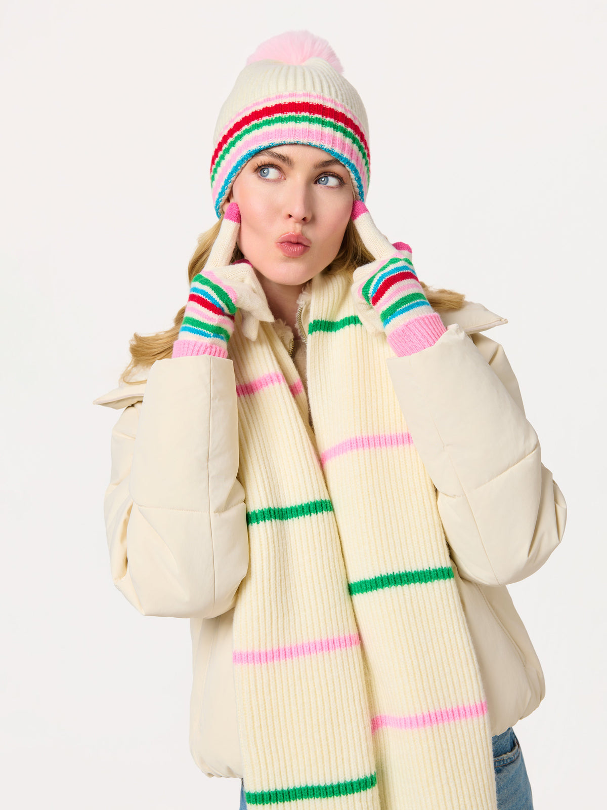 Elle Touchscreen Gloves, Ivory, shown in a styled setting