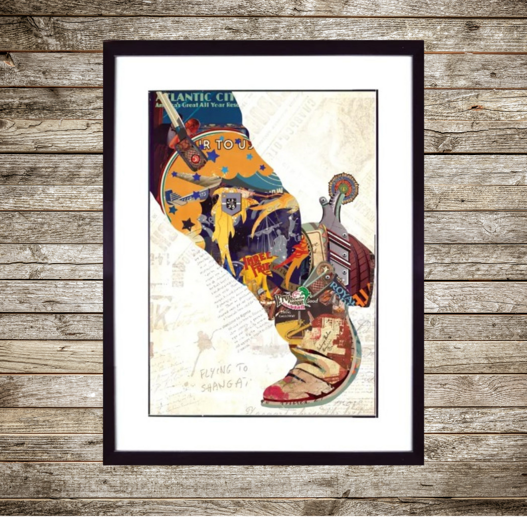 Arte de collage 3D | Bota y espuela (81 cm x 61 cm)