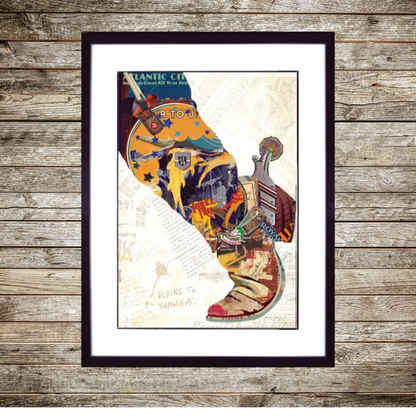 Arte de collage 3D | Bota y espuela (81 cm x 61 cm)