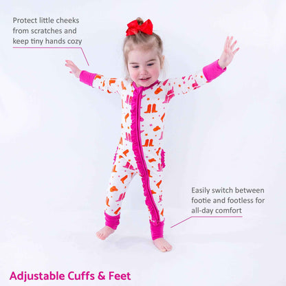 LollyBanks - Bamboo Baby Convertible Ruffle Zipper Pajamas - Cowgirl Boot