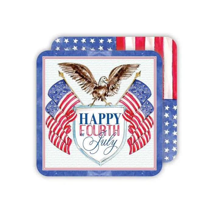 Happy Fourth Of July Crest with Eagle Coaster