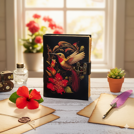 Humming bird Leather Journal Notebook Grimoire Journal
