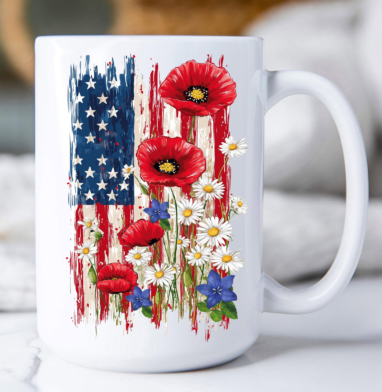 Patriotic American Flag Flowers  Coffee Mug