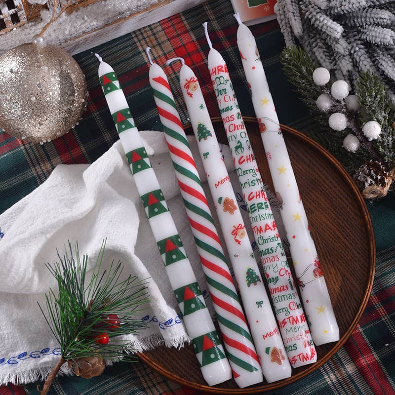 Smokeless Christmas Decorative Printed Taper Candle