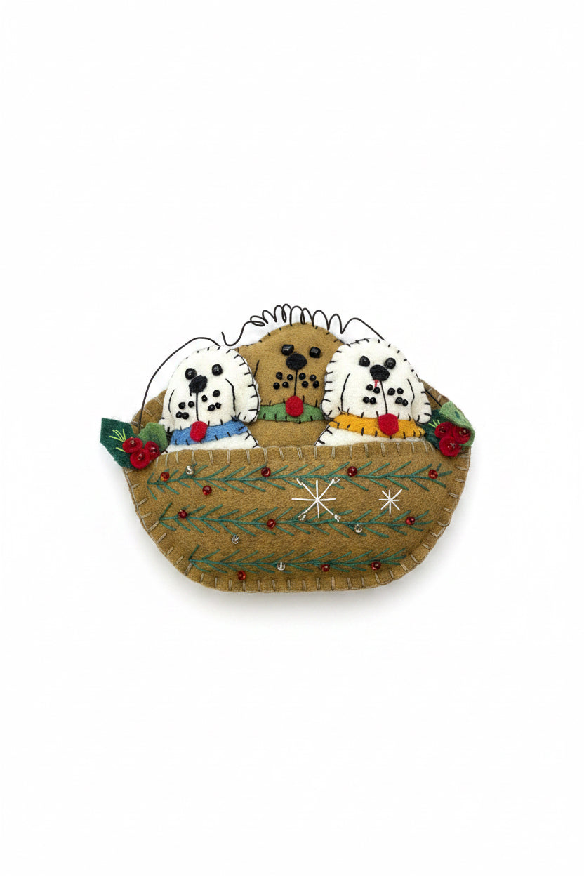 Three Dog Basket Ornament