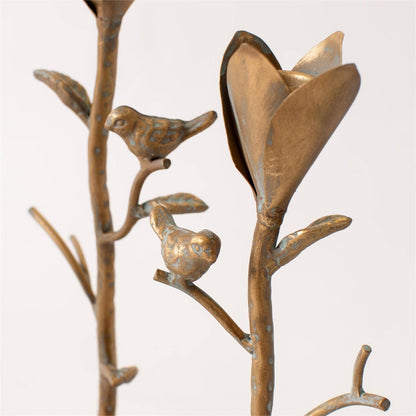 Candle Holder  Flower Stems With Birds (Set Of 3)