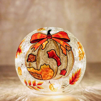 White Pumpkin Bow LED Glass Orb – Fall Autumn Decor