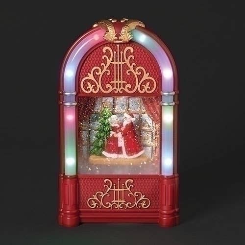 9.75" Juke Box Dancing Santa & Mrs. Claus Snow Globe
