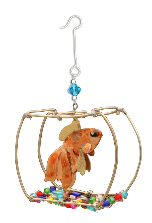 Hand Crafted Goldfish in Fishbowl Ornament