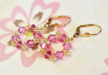 Hoop Earrings made with Swarovski Crystals, Rose Pink