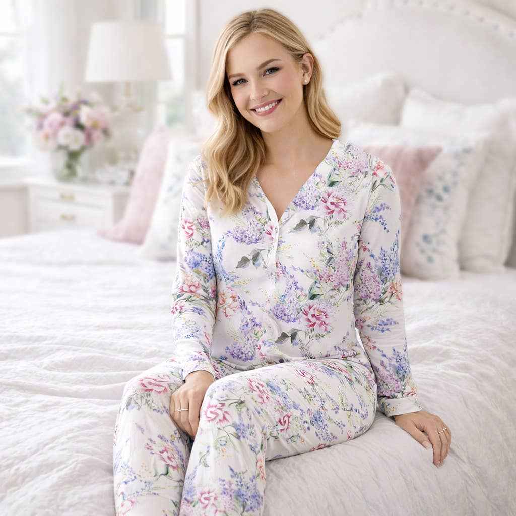 Dream Blossom Bamboo Women’s Pajama Set- Watercolor Floral : L
