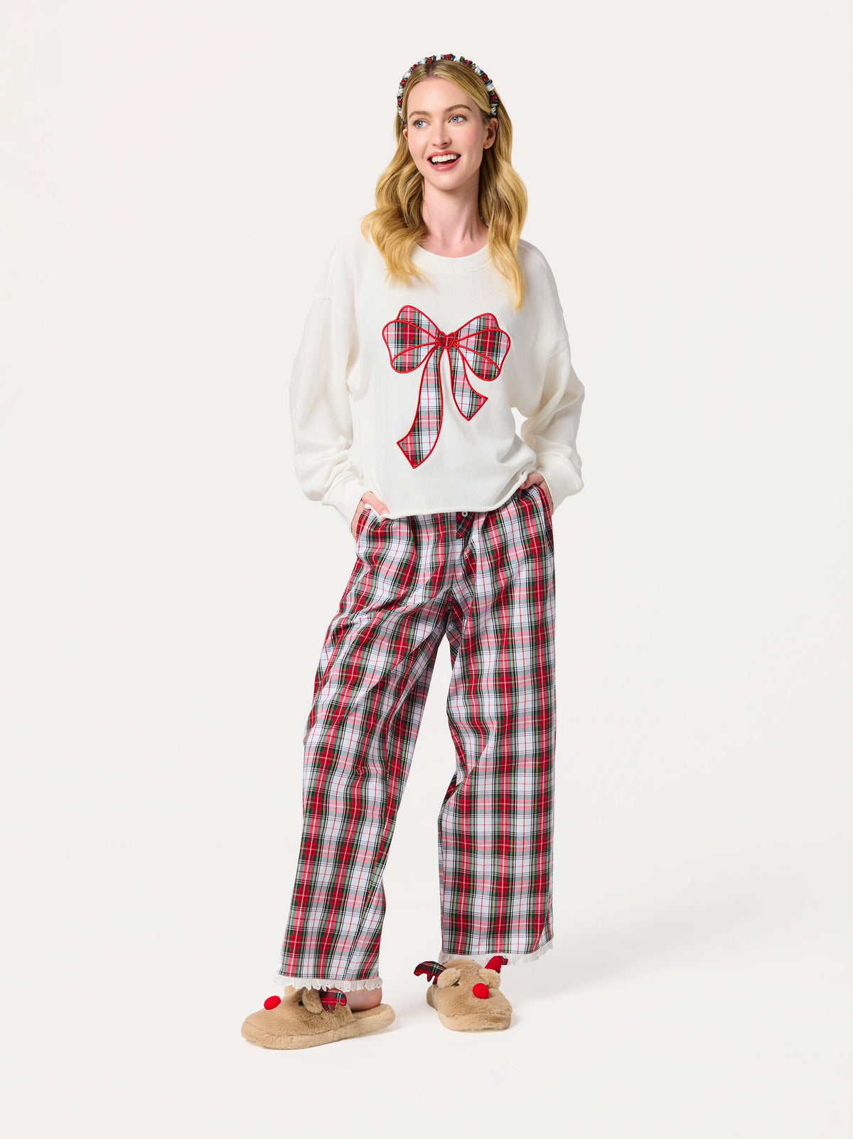 Tartan Boxer Pant, Red, shown in a styled setting