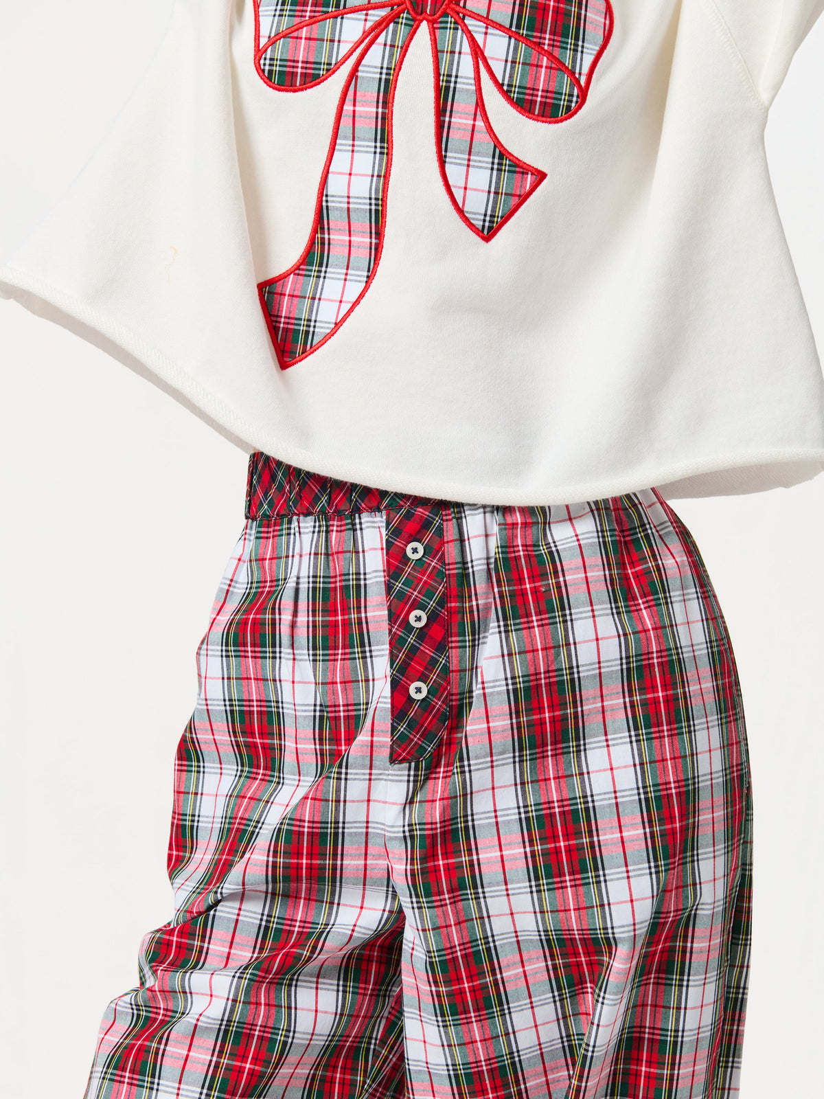 Tartan Boxer Pant, Red, shown in a styled setting