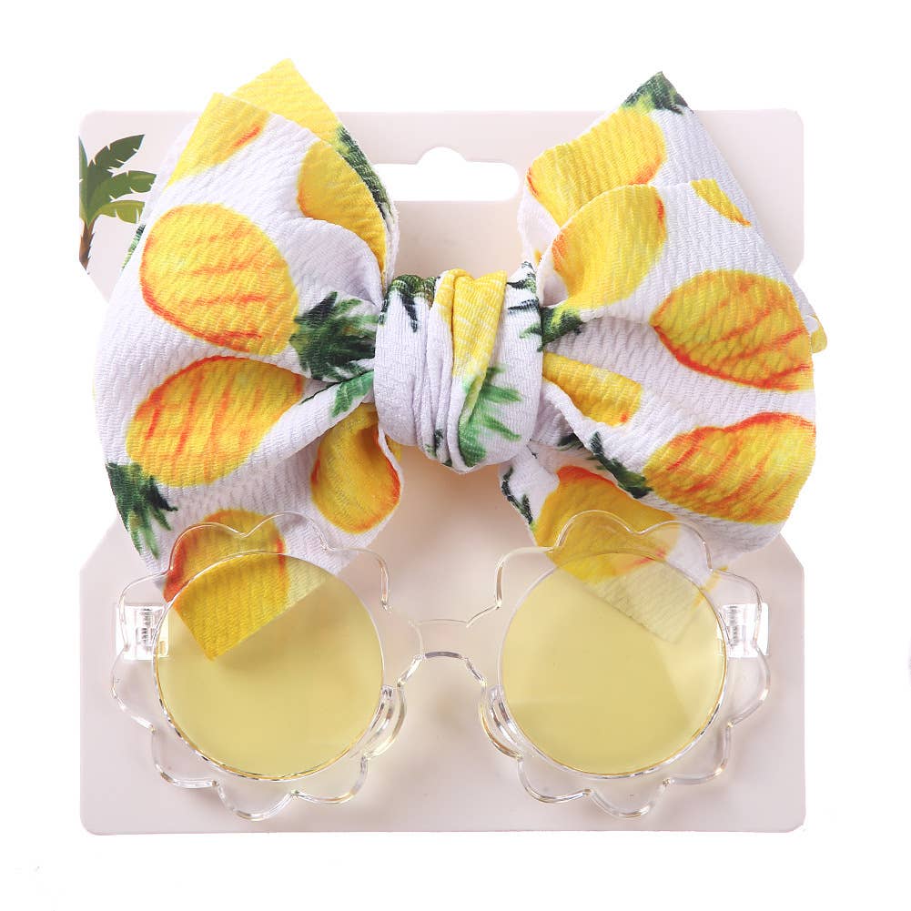 Baby Girl summer sea Sunglasses and floral Headband Set
