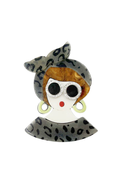 Glasses Girl Acrylic Brooch : Orange