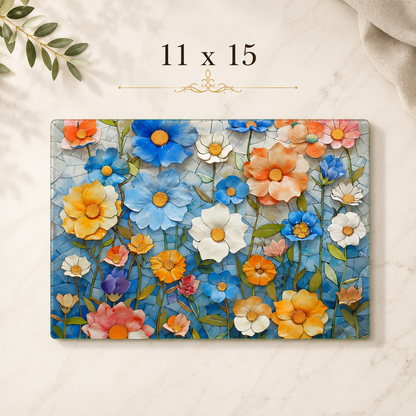 Mosaic Floral Glass Cutting Board & Serving Tray: 11x15 inch