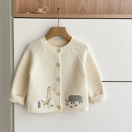 Baby Knitted Long Sleeves Cardigan with Animal Embroidery