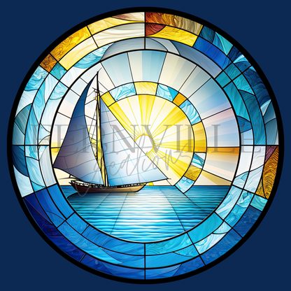 Tempered Glass Cutting Board: Sailboat Nautical Serving Tray: 12 - Inch