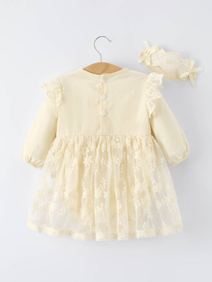 Lace Long-Sleeved Baby Girl Romper w/Matching Headband