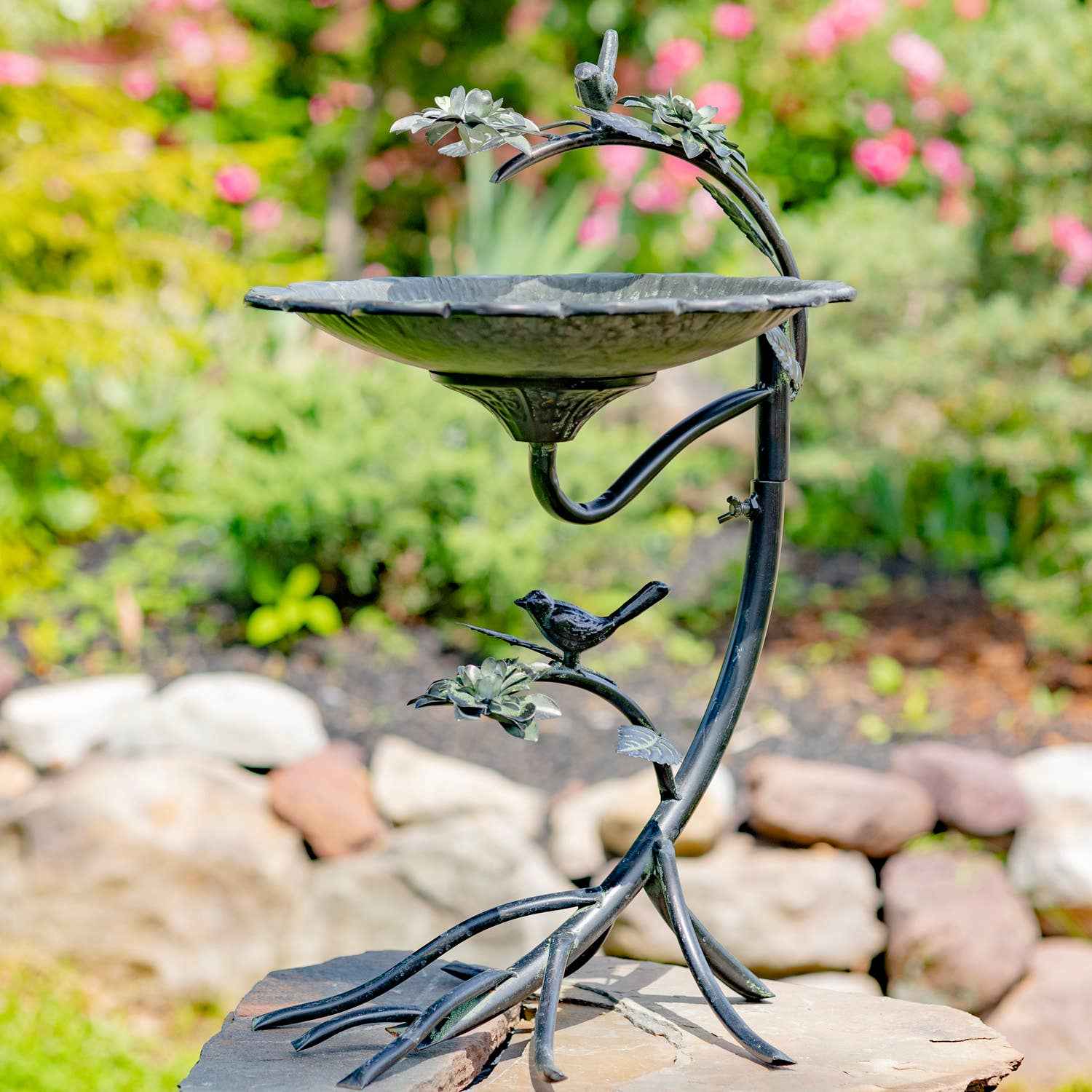 Scallop Edge Birdbath with Branch Stand- 2 Color Options: Galvanized